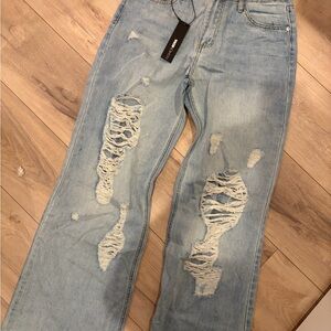 Fashion Nova Distressed Light Blue Boyfriend Jeans